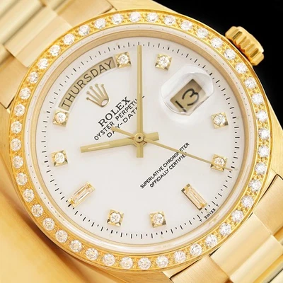 ROLEX MENS DAY-DATE PRESIDENT WHITE DIAL DIAMOND BEZEL 18K YELLOW GOLD WATCH - Image 1 of 4