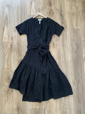 Apiece Apart Women AMARO Linen Cotton Wrap Dress Black Midi Tie Waist size S - Image 1 of 4