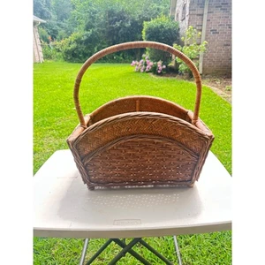 Zeitschriften Bücherständer Korb geflochten Korb Rattan Holz Vintage Boho Retro Landhaus - Bild 1 von 10