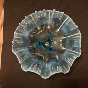 Northwood Dugan Daisy & Plume Bowl Aqua Blue Opalescent 3 Footed Dish - Picture 1 of 3