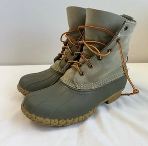 L.L. Bean Duck Boots Women's Size 8 Special Shamrock Olive Green Tan Rubber Sole - Picture 1 of 5