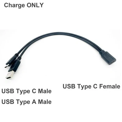 1pc USB C Female to USB-C Male & USB A Male 1 in 2 Power Charging Splitter Cable - Image 1 of 4