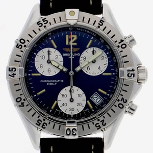 Reloj para hombre Breitling Colt Chrono A53035 cuarzo esfera azul SS cuero - Imagen 1 de 7
