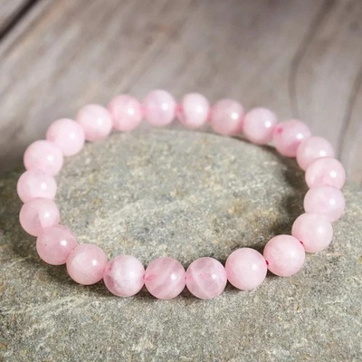 Natural Rose Quartz Stone Bracelet 8mm Beads Pink Crystal Women Bracelet Gift - Image 1 of 3