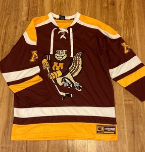 Minnesota Golden Gophers Hockey Jersey Mens Size Medium Colosseum Tie Neck Goldy - Picture 1 of 7