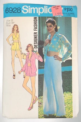 Vintage 1975 Sewing Pattern Simplicity 6928 Misses Shirt/Halter/Shorts/Pants s12 - Image 1 of 4