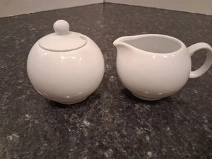 Sugar Bowl & Creamer  Set White Porcelain Round  Set  - Picture 1 of 9