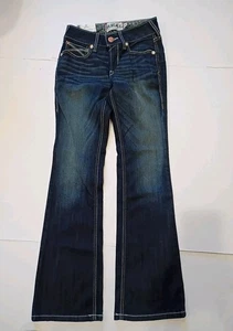 NWT Ariat Real Denim Jeans Women 25S Deep Sea Blue Mid Rise Bootcut Heavy Stitch - Picture 1 of 9