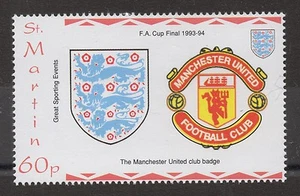 Distintivi Manchester United FC e Inghilterra sul francobollo FA Cup 1993-94. Fine nuovo nuovo di zecca. - Foto 1 di 1