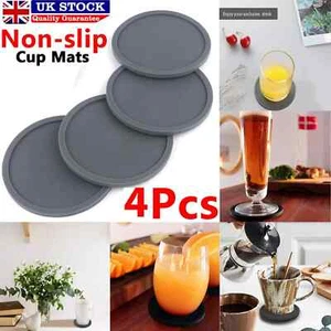 4X Set Round Grey Silicone Coasters Non-slip Cup Mats Pad Drinks Table Glasses - Picture 1 of 8