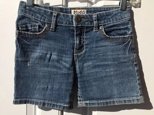 Girls MUDD blue jean shorts 10 stretch distressed embellished back pockets code - Picture 1 of 5