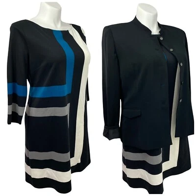 Vestido London Times Mujer Talla 16 Lote Bloque de Color Negro Azul Blazer Trabajo Iglesia Foto 1 de 4