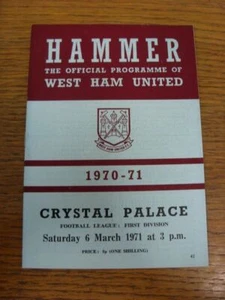 06/03/1971 West Ham United v Crystal Palace . For UK orders shipping is FREE of - Picture 1 of 1