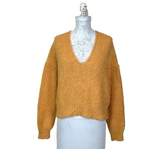 Suéter de pestañas Free People Theo cuello en V dorado para mujer pequeño nuevo con etiquetas súper suave - Imagen 1 de 8