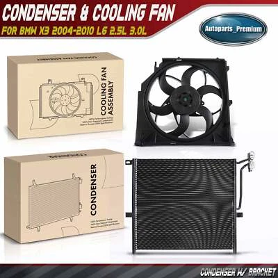 Condensador de CA y ventilador de refrigeración con kit de montaje de cubierta para BMW X3 2004-2010 2,5 L 3,0 L Foto 1 de 4