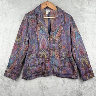 Blazer Coldwater Creek Paisley Mujer L Metálico Púrpura Chaqueta Romántico Dinero Antiguo Foto 1 de 4