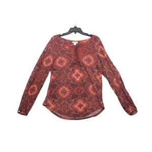 Lucky Brand Burgundy Multicolor Bohemian Peasant Boho Blouse Womens Size L - Picture 1 of 12