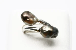 Anillo Keshi Perla Tahití 9 mmUP Color Negro Plata Anillo - Imagen 1 de 6