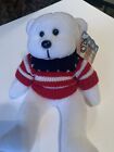 March of Dimes Liberty Bean Bag Bear White Flag Knit Sweater 8" New with Tag