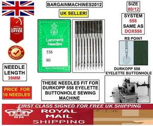 OJAL DURKOPP 558 SYS:558 IGUAL QUE DOX558 S=80/12 INDST COSTURA MCHN NDL - Imagen 1 de 6