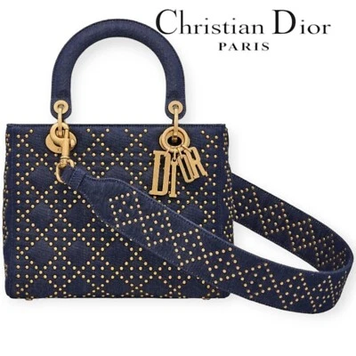 Christian Dior Medium Blue Denim Studded Lady Dior Handbag - Image 1 of 4