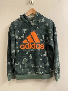 Adidas Hoodie Sweatshirt Youth Boys Size Large (14/16) Green Camo w/0range Logo - Picture 1 of 16