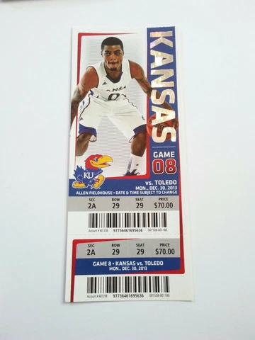 2013-14 Kansas Jayhawks Toledo Rockets Basketball Full Ticket Stub Cover