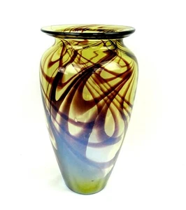 CHINESE STUDIO ART GLASS PULLED LOOP IRIDESCENT LARGE 11 1/4" VASE - Picture 1 of 9
