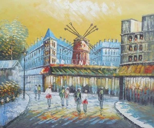 Pintura al óleo impresionismo paisaje urbano Francia 20x24 Moulin Rouge al atardecer - Imagen 1 de 1