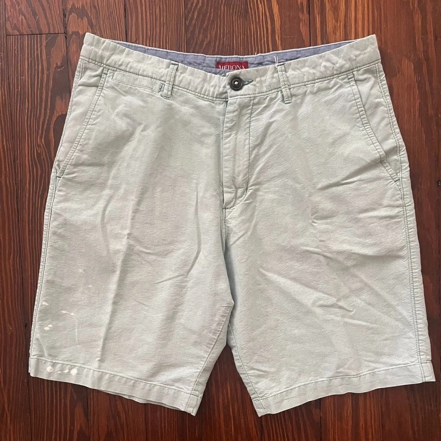 Pantalones Cortos Chinos Merona Para Hombre Talla 33" Verde Menta Frontal Plano Bolsillos Cortados Cremallera Foto 1 de 4