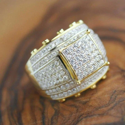 2.00Ct Round Lab-Created Diamond Cluster Men's Pinky Ring 14K Yellow Gold Plated - Image 1 of 3