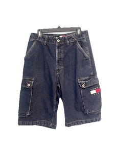 Vintage 90s Tommy Hilfiger Baggy Skater Cargo Carpenter Denim Jean Shorts W32 - Picture 1 of 13