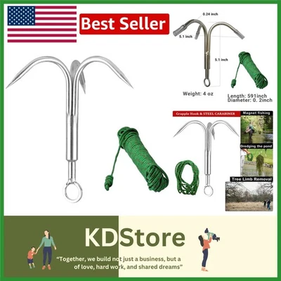Heavy-Duty 50FT Stainless Steel Grappling Hook with Nylon Rope - Image 1 of 4