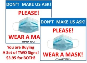 [Set of Two] WEAR A FACE MASK SIGN (5x5") PLACARD FOR STORE WINDOW - DOOR- WALL - Picture 1 of 2