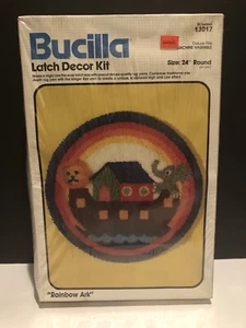 Vintage 70s Bucilla Rainbow Ark Latch Decor Kit 24” Round Kid Boho MCM Wall/Rug - Picture 1 of 5