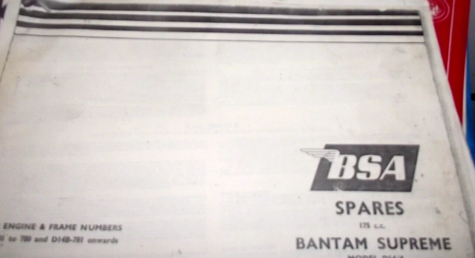 BSA  BANTAM SUPREME 175 D14/4 PARTS CATALOGUE MANUAL 1968 - Image 1 of 1