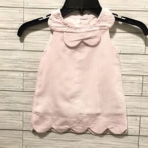 Baby Girls Size 12-18 Month Pink White Seersucker Cotton Dress Jumper Scallop