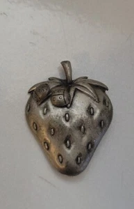 JJ Jonette Pewter Strawberry Brooch With Ladybug Earrings Cute Signed - Picture 1 of 3