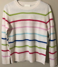 Cynthia Rowley 100% 2-Ply Cashmere Sweater Striped Off White Sz L New