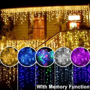 96-1500 LED Hanging Icicle Curtain Lights Outdoor Fairy Xmas String Wedding Lamp - Picture 1 of 32