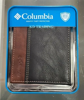 COLUMBIA 220011 Hombres Cuero Recubierto Genuino Billetera Protección RFID ~ NUEVO Foto 1 de 4