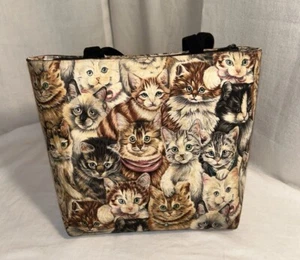 Vintage Cotton Fabric Cat Kitty Pattern Handbag Purse Zipper Closure 8.5x11 READ - Picture 1 of 20