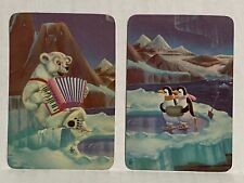 Vintage Blank Back Swap/Playing Card Polar Bears & Penguins Cartoon Coca Cola