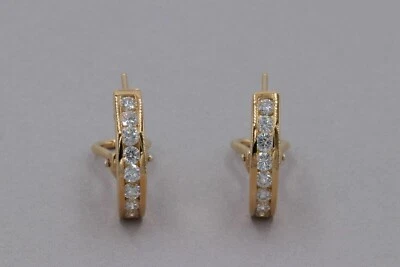 Round Cut Simulated Diamond Stunning Huggie Hoop Earring 14k Yellow Gold Plated - Image 1 of 4