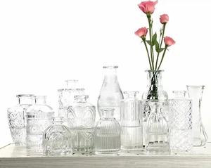 Glass Bud Vase Set of 12 Small Flower Vases for Wedding Centerpiece Table Clear+ - Picture 1 of 12
