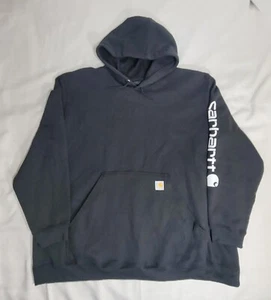 Carhartt Sweater Mens 4XL Black Hoodie Loose Fit Logo Sweatshirt Pullover Casual - Picture 1 of 6