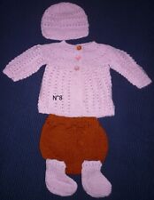 Baby Layette: Hand Knitted Bra, Panties, Cap & Slippers