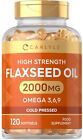 Flaxseed Oil Capsules 2000mg | 120 Count | High Strength Food Supplement | Cold
