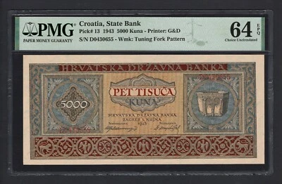 Croatia 5000 Kuna 1943 P13 Uncirculated Grade 64 - Image 1 of 2