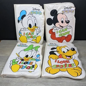 Vintage 1989 Disney Babies Puff Plush Learning Bath Books - Mickey Pluto Donald - Picture 1 of 12